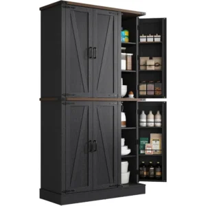Rustic Black Pantry Storage Cabinet